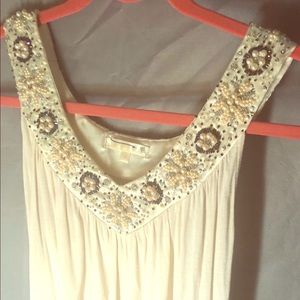 Beige pearl embellished tank